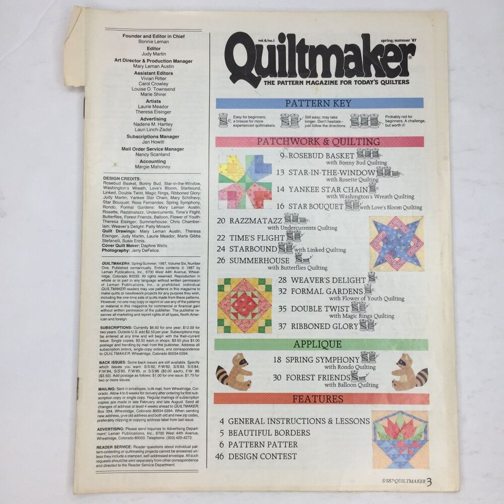 Vintage Quiltmaker Magazine Spring/Summer 1987 Issue 37 Quilt Patterns Designs